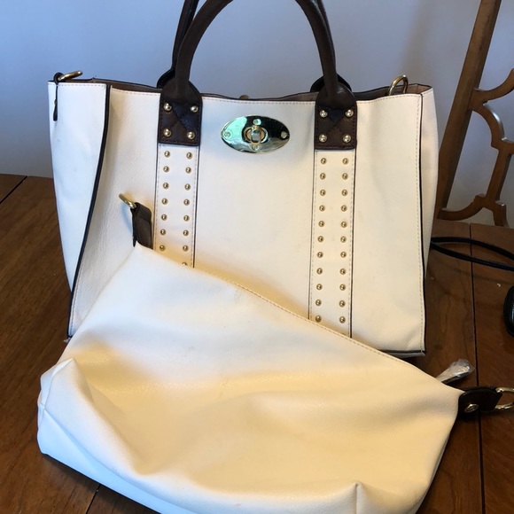 Ivory and brown tote - Picture 3 of 3